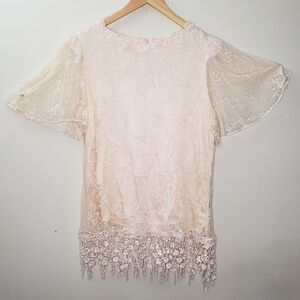 Vintage Patra 80's Floral Lace Lined Flared Sleeve Blouse Size 16